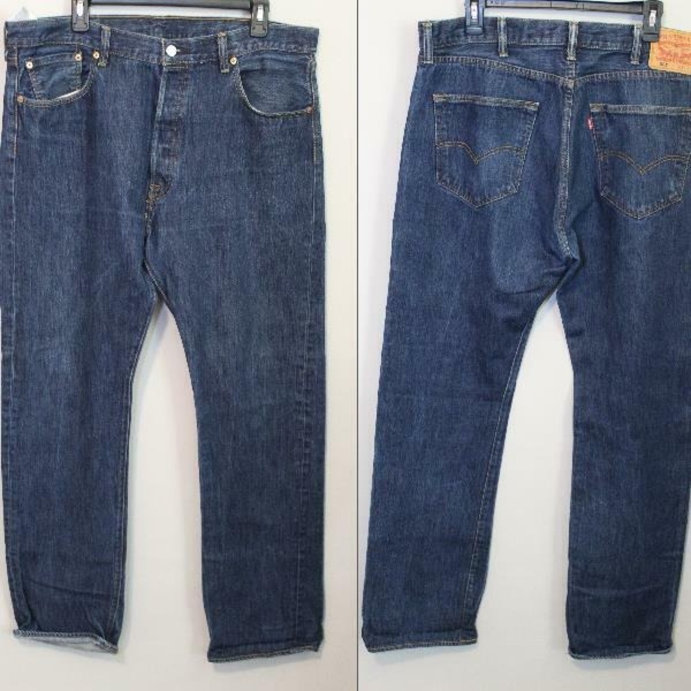 Levi's 501 Button Fly Denim Jeans Dark Wash Men's Size 38 Classic Straight Work - Picture 7 of 9
